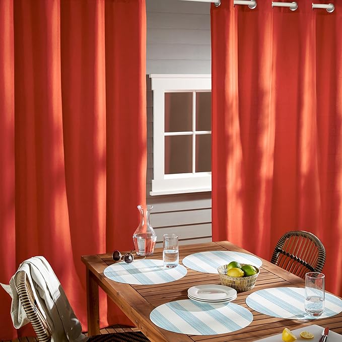 TOWN & COUNTRY BASICS Cabana Solid Heavyweight Indoor Outdoor Curtains, Light Filtering Opacity with Grommet Top, Water Repellent, 2-Pack Set, 54"x108", Mecca Orange