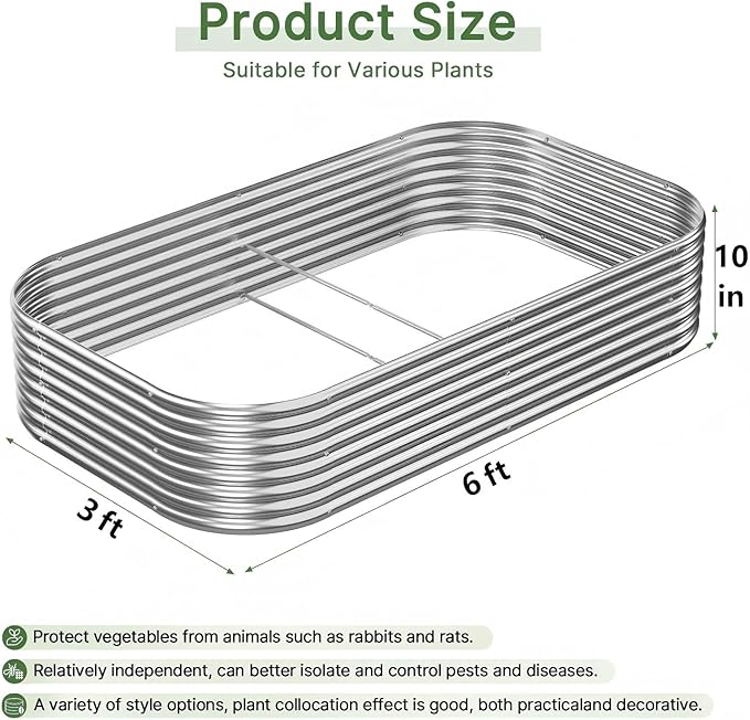 4 PCS 6x3ft Galvanized Raised Garden Bed Outdoor, Metal Garden Bed for Vegetables, Above Ground Garden Box for Flower, Steel Raised Beds for Gardening
