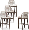 PURPLE LEAF Patio Bar Stool Bar Height Set of 4 Outdoor Rattan Chairs with Back Modern Aluminum Woven Barstools for Garden Indoor Kitchen Coffee