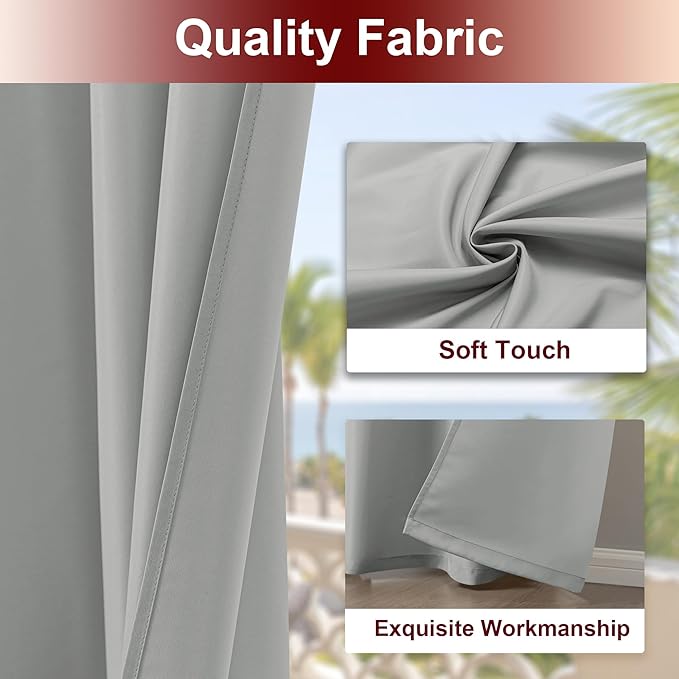HolidayIdeas Grommet Outdoor Curtains for Patio Waterproof 8 Pcs All Weather Balcony Outside Curtains for Apartments, Gazebo, Pergolas, Porch, 54x120 Inch, Silver Grey