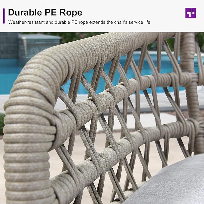 PURPLE LEAF Outdoor Rattan 24" Counter Height Bar Stools Chair Set of 2, Modern Patio Wicker Barstool with Backrest for Indoor and Outdoor, Kitchen Island, Light Grey