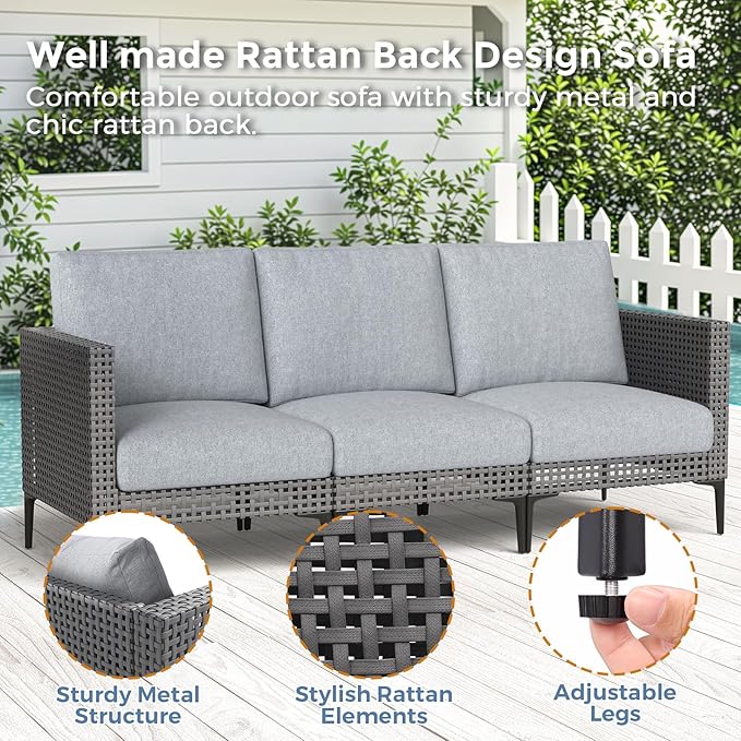 5 Pieces Outdoor Patio Conversation Set – Rattan L-Shaped Corner Sofa Comfortable Thickening Cushions for Garden, Balcony,Weatherproof Waterproof UV Resistance