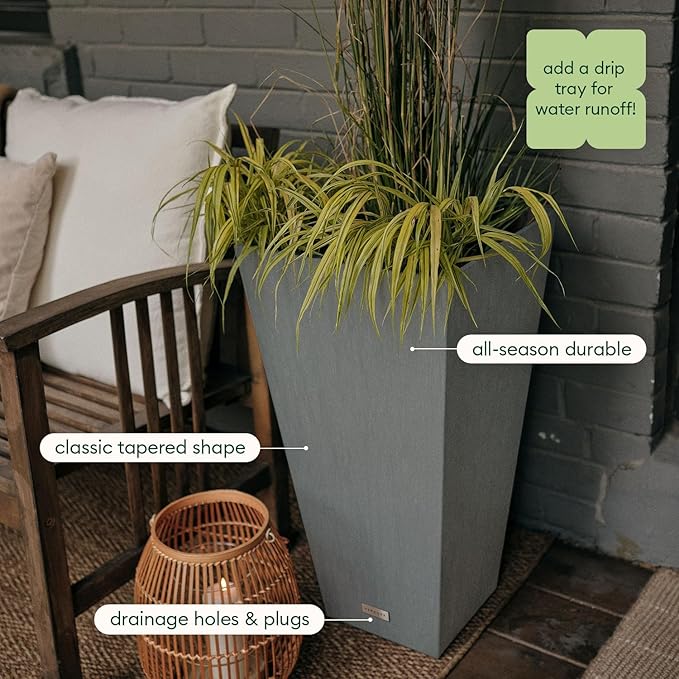 Veradek V-Resin Indoor/Outdoor Taper Planter, Set of 2 (30 inch, Grey)