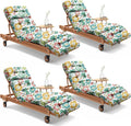 4 Pack Outdoor Chaise Lounge Chair Cushion 75.1 x 22.8 x 4.7 Inches 100% Waterproof Replacement Cotton Patio Pool Lounge Chair Cushion for Outdoor Furniture with Ties, Green Coconut Tree