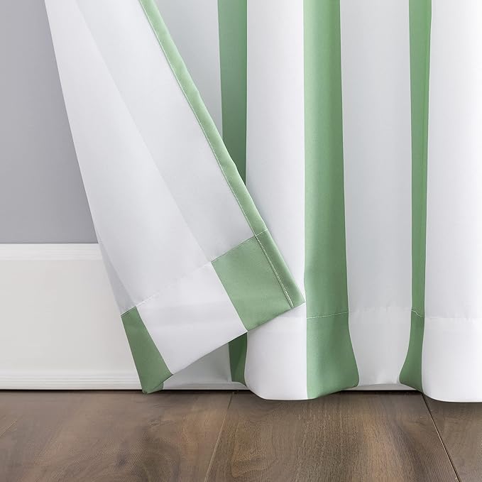 Sun Zero Valencia Cabana Stripe Indoor/Outdoor UV Protectant Energy Efficient Grommet Curtain Panel Pair, 54" x 95", Spa Green, 2-Pack