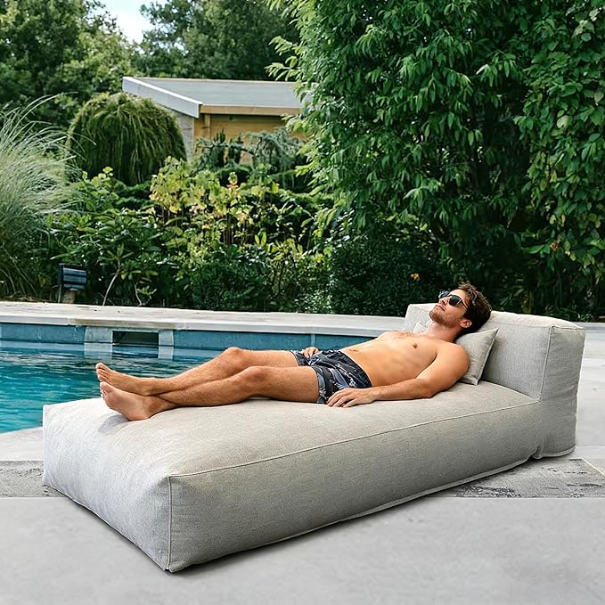 Outdoor Bean Bed Chair Sun Lounger, Outdoor Couch Sofa for Patio & Pool, Foam Filling Day Bed Furniture, Comfy Lazy Sofa for Outside, Water-Resistant Seating (Light Gray, 70'' L)