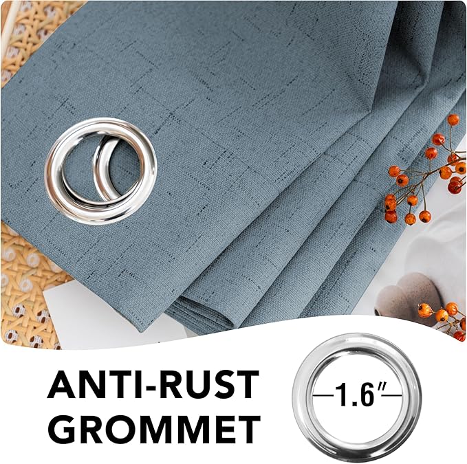 H.VERSAILTEX Linen Blackout Curtains 72 Inches Long 100% Blackout Thermal Insulated Textured Linen Look Curtain Draperies Anti-Rust Grommet, Energy Saving with White Liner, 2 Panels, Stone Blue