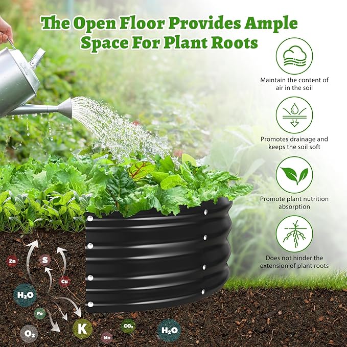 Oval Galvanized Planter Box, Metal Raised Garden Bed - 0.8MM Thick- Ideal for Outdoor Gardening and Planting of Vegetables Flowers Fruits Succulent Plants and Others (Black, 6X3X1 FT)