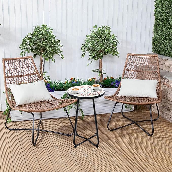 VCUTEKA Patio Side Table Outdoor Accent Table Bistro Coffee Table Plant End Table Small Porch Table Indoor Round Glass Balcony Plant Table Stands Khaki Flower 12 inches