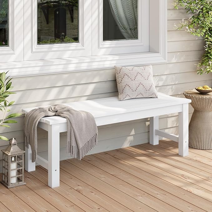 Stoog Outdoor Bench, 2-Person Patio Backless Bench, Outdoor Benches Weatherproof with 800 lbs Weight Capacity, Never Rot or Fade, White