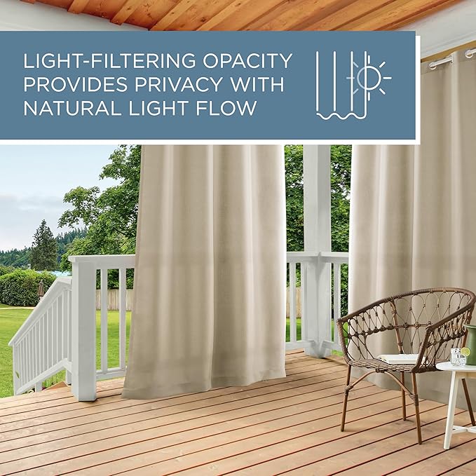 TOWN & COUNTRY BASICS Cabana Solid Heavyweight Indoor Outdoor Curtains, Light Filtering Opacity with Grommet Top, Water Repellent, 2-Pack Set, 54"x84", Taupe