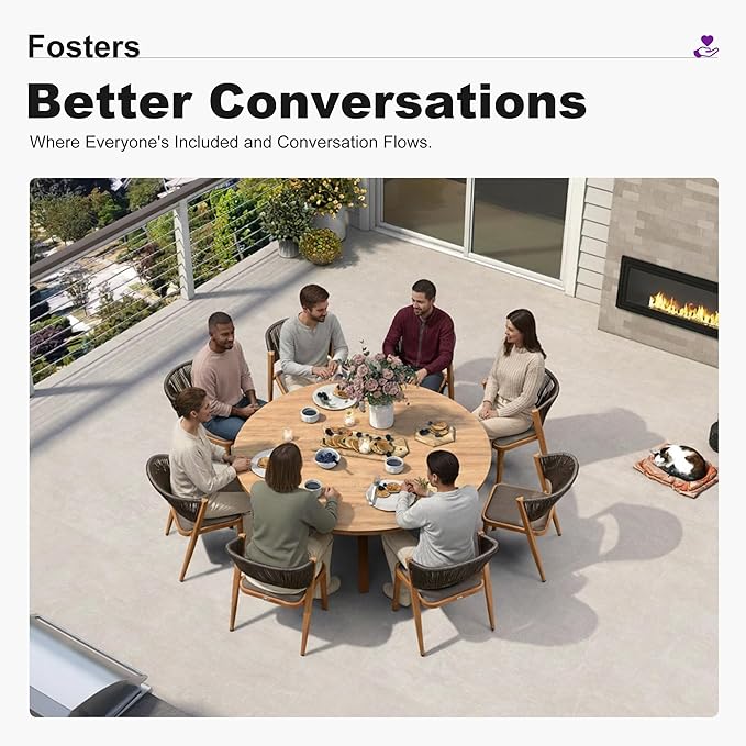 PURPLE LEAF 9 Pieces Round Outdoor Dining Set Large Outdoor Dining Table and Chairs Aluminum Wicker Rattan Patio Furniture Set for Lawn Porch Deck Brown