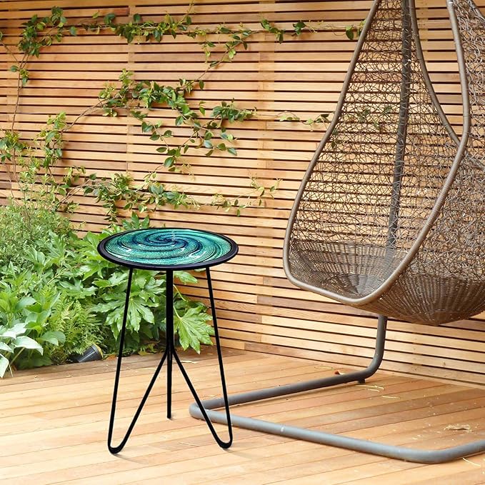 LIFFY Patio Side Table, Small Round End Table, Metal Side Table Outdoor, Small Porch Table for Indoor Balcony Furniture Decor (Green 12 inch)