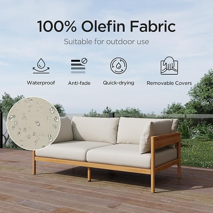 Acanva Modern Outdoor Patio Furniture Set, All-Weather Aluminium Conversation Sectional Sofa with Thick Cushions for Backyard, Garden, Porch, Armchair, Beige