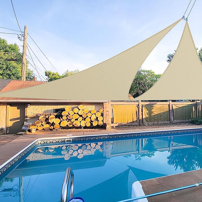 E&K Sunrise 17' x 17' x 17' Sun Shade Sail Triangle Canopy Shade Cover UV Block for Patio Backyard Garden Outdoor (Beige)