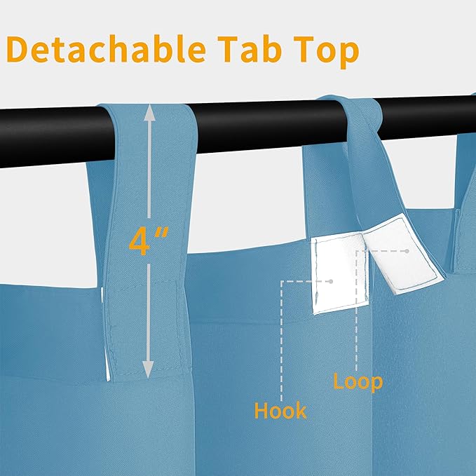 Easy-Going Outdoor Patio Curtains Detachable Tab Top Windproof Weatherproof Curtain for Cabana, Porch, Pergola and Gazebo, Tab Bottom Drape, 2 Panels, 110W x 84L inch, Sky Blue