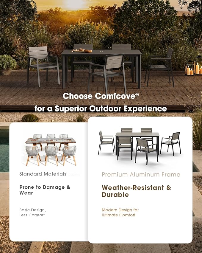 Outdoor Patio Dining Set for 4，Aluminum & HDPS Patio Table and Chairs Set with Umbrella Hole, Modren 5 Peice Patio Furniture Set, All-Weather Dining Table and 4 Chairs (Classic Gray)