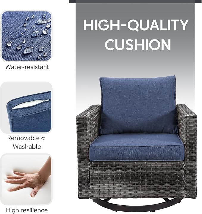 Belord Outdoor Sectional Furniture with Swivel Rocker Chair, 10 Pieces Wicker Patio Furniture Sets with Ottoman L Shaped Sofa Coffee Table Blue Cushion
