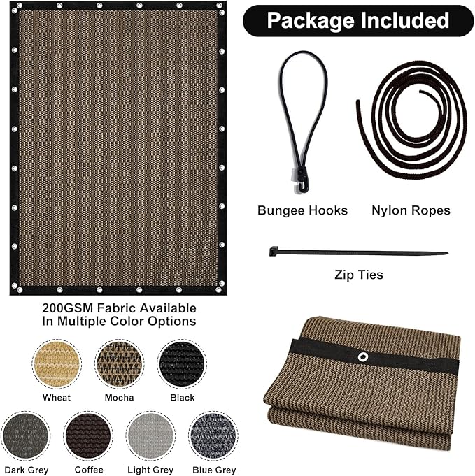 Artpuch 90% Sun Shade Cloth, 12 x 16 FT Pergola Shade Cover Canopy with Grommets, Sun Screen Fabric Tarp for Patio, Outdoor, Garden, Backyard, Mocha