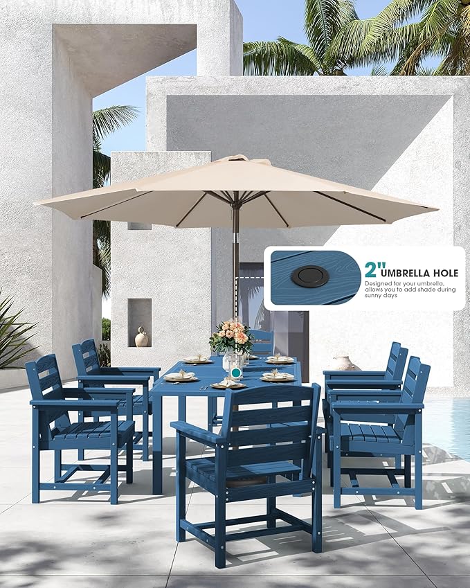 SERWALL Outdoor Expandable Dining Table 60" - 83", Patio Dining Table for 4-10 People, All Weather HDPE and Aluminum Outdoor Furniture for Backyard, Garden, Blue