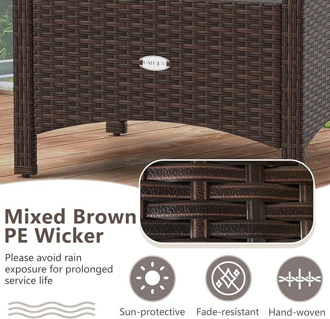 RELAX4LIFE Wicker Outdoor Ottomans for Patio - Set of 2 Rattan Footstools w/Removable Cushions, Multipurpose Outside Foot Rest, Side Table & Additional Seating for Porch Garden Backyard (Beige)