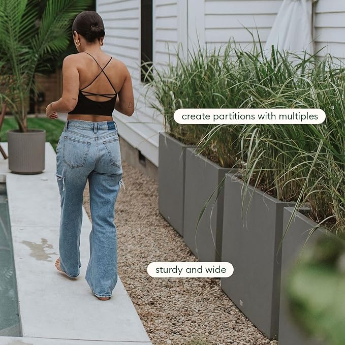 Veradek Block Series Span Plastic Planter - Tall Rectangular Planter for Indoor or Outdoor Patio/Porch, Gray, 30" in Height, 10" in Width, 38" in Length