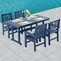 HDPE Dining Table Set for 4,5-Piece Outdoor Table and Chairs Include 4 Dining Chairs and 62.5" Patio Dining Table with Umbrella Hole (Blue)