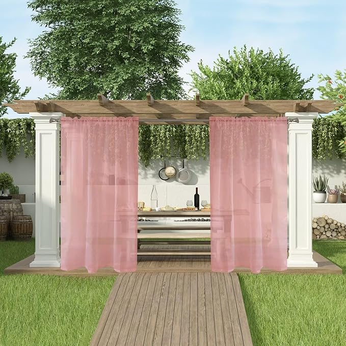 SpaceDresser Waterproof Outdoor Sheer Curtains for Patio - 2 Panels Rod Pocket Indoor Voile Sheer Curtain for Living Room,52W x 108L inch, Blush