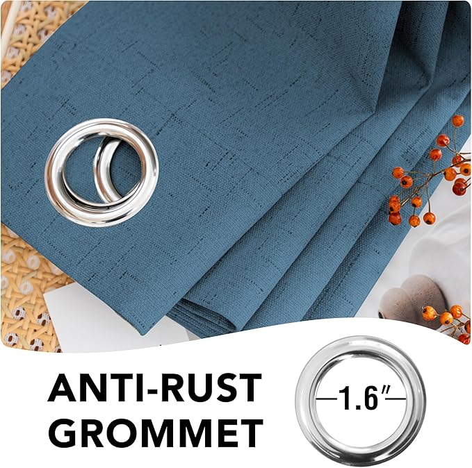 H.VERSAILTEX 100% Blackout Curtains for Bedroom Thermal Insulated Linen Textured Curtains Heat and Full Light Blocking Drapes Living Room Curtains 2 Panel Sets, Blue Sapphire, 42x84 Inch