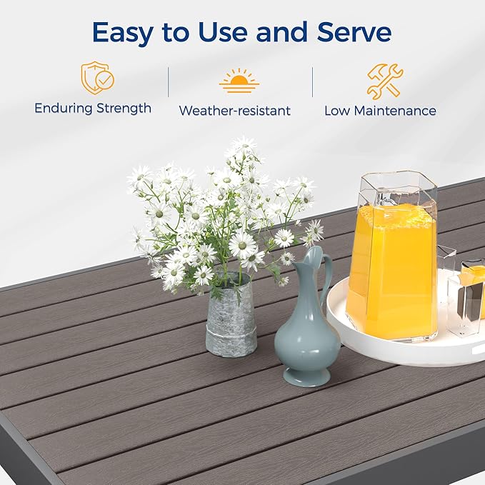 Wisteria Lane Aluminum Outdoor Patio Furniture Dining Table, All-Weather Outdoor Metal Dining Table, Modern Rectangle High Table for Party, for Balcony, Garden, Grey