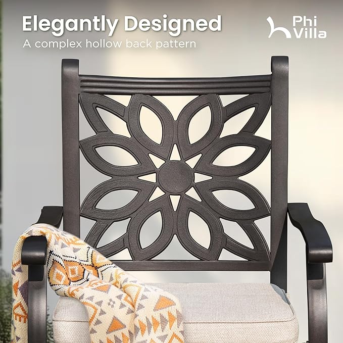 PHI VILLA Outdoor Swivel Bar Stools Set of 2, Cast Aluminum High Top Pub Height Patio Bar Chairs with Seat Cushion
