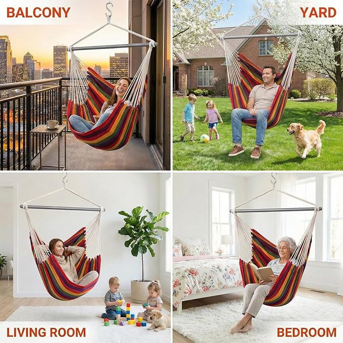 ADVOKAIR Hammock Chair Swing, Heavy-Duty Hanging Rope Swing Seat Supports 500 Lbs, Ideal for Outdoor Patio, Backyard, Porch, Deck & Indoor Bedroom Use