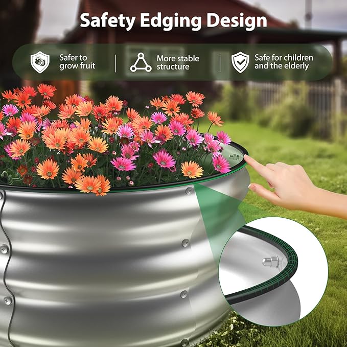 Raised Garden Bed Kit, 4x2x1 ft Galvanized Planter Box Outdoor with Safety Edging, Large Metal Raised Beds for Gardening Vegetables Flower Herb (Classic Silver)