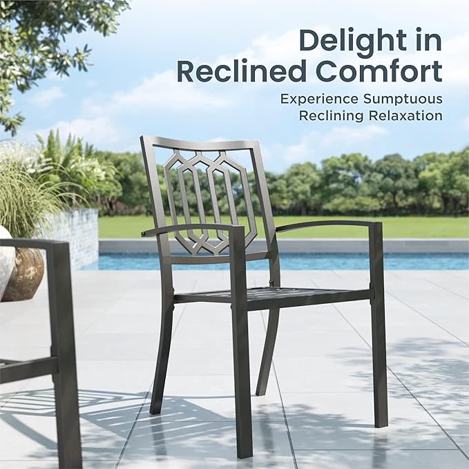 PHI VILLA 5 Piece Outdoor Dining Set for 4, 37" Square Metal Table with Polywood Top & Stacking Wrought Iron Chairs, Outside Furniture for Patio, Deck, Yard, Porch