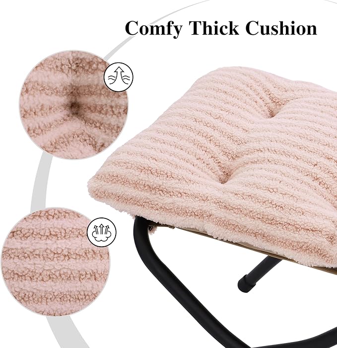 15"(H) Folding Ottoman, Foldable Footrest Stool, Portable Small Foot Stool for Couch, Collapsible Foot Rest Ottoman for Sofa, Accent Padded Ottomans for Living Room, Bedroom, Stripe Pink