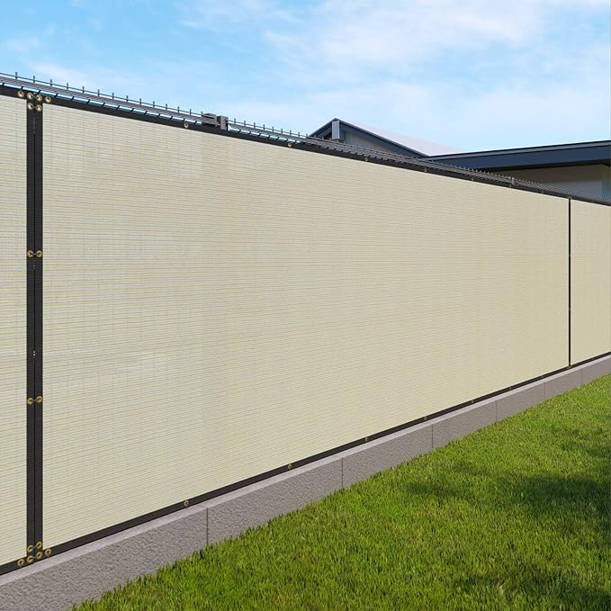 Windscreen4less Privacy Fence Screen Heavy Duty Windscreen Fencing Mesh Fabric Shade Net Cover with Brass Grommtes for Outdoor Wall Garden Yard Pool Deck, 6'x19' Beige