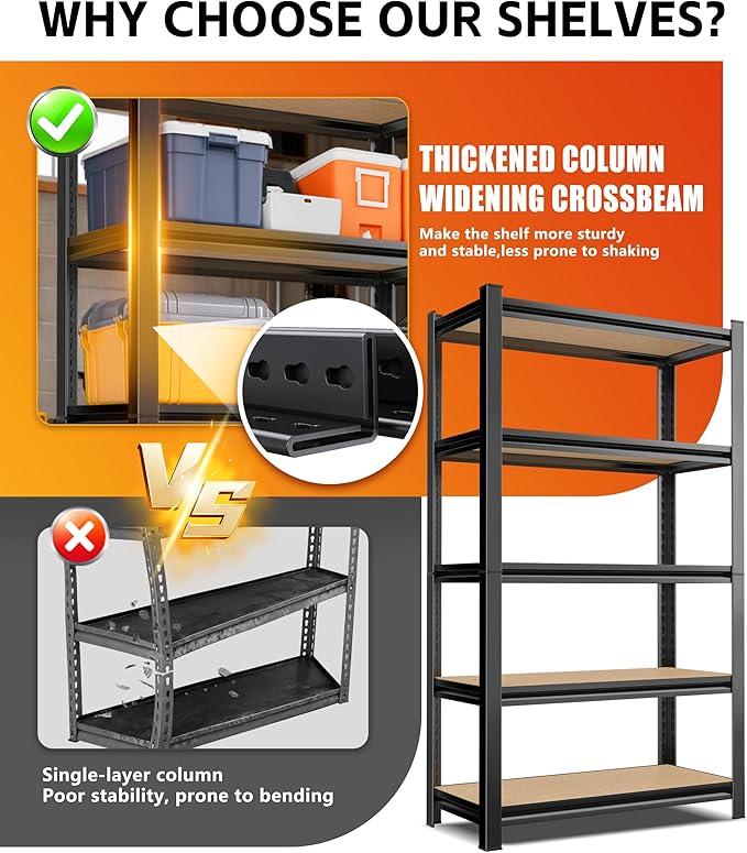 AOAORRG Set of 4 Garage Shelving Heavy Duty Storage Shelves, Metal Adjustable Shelving Unit, Utility Garage Organizer Shelf for Basement, Pantry, Kitchen, Warehouse, 31.5"W x 13.8"D x 71.2"H, Black
