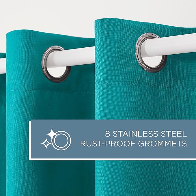 TOWN & COUNTRY BASICS Cabana Solid Heavyweight Indoor Outdoor Curtains, Light Filtering Opacity with Grommet Top, Water Repellent, 2-Pack Set, 54"x84", Teal