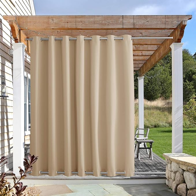 NICETOWN Outdoor Curtain for Patio Waterproof, Rustproof Grommet Top and Bottom Weighted Indoor Outdoor Divider Windproof Thermal Insulated Drape for Balcony, Biscotti Beige, 1 Panel, W100 x L120