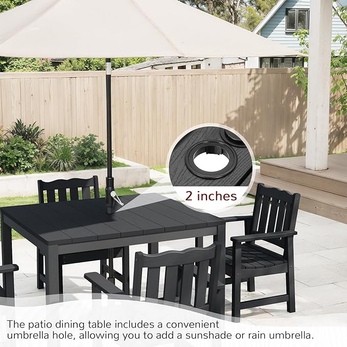 Stoog 5 Pieces Patio Dining Sets, All-Weather HIPS Material & Aluminum Frame Dining Table with Umbrella Hole, Outdoor Dining Table for 4, Never Rot or Fade, Black