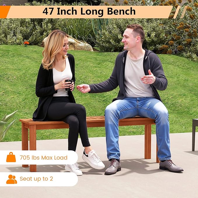 Tangkula 47 Inch Patio Wood Bench, 2-Person Backless Bench w/Slatted Seat, Indoor Outdoor Dining Bench for Backyard, Poolside, Entryway, Porch