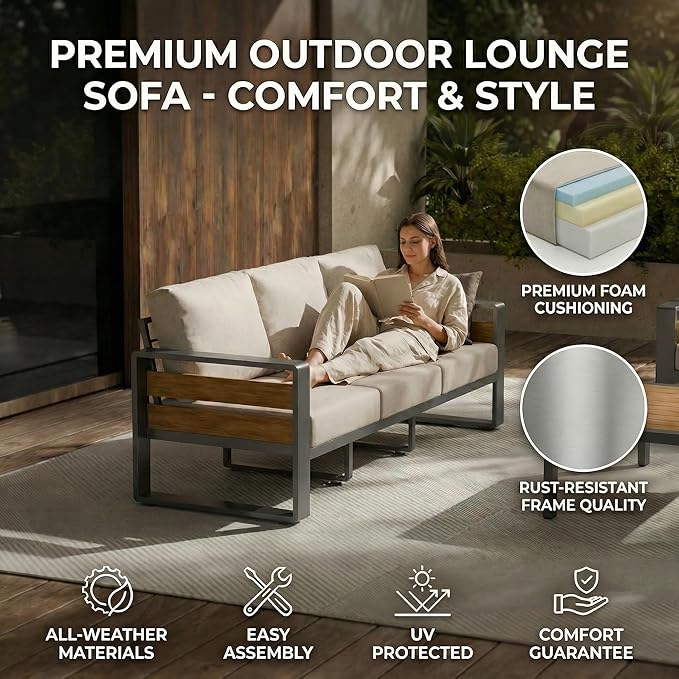 ZANDOR Aluminum Outdoor Patio Furniture Set, 5-Piece Metal Modern Outside Sectional Conversation Lawn Furniture with Coffee Table & Washable Thick Cushions,Seating Sofa for Garden/Backyard/Porch Grey