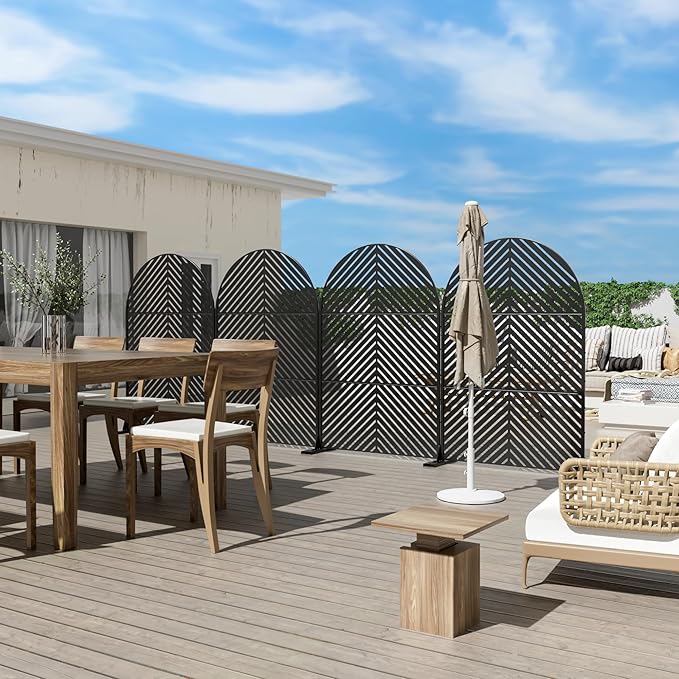 Casaphoria 72" H x 47" W Arched Metal Privacy Screen - Elegant Freestanding Outdoor Screen for Deck, Patio & Balcony - Versatile Decorative Privacy Panels for Home & Garden Use (Black-Paralle)