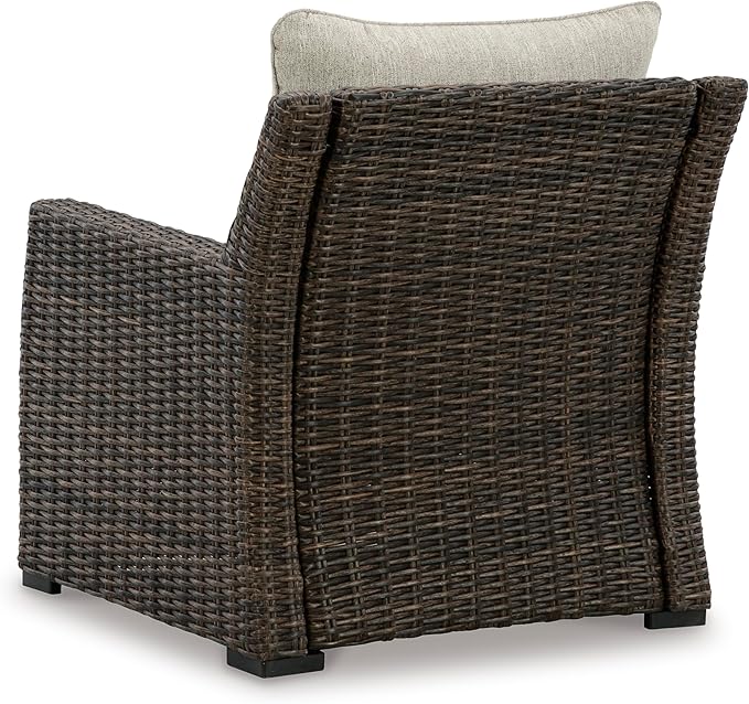 Signature Design by Ashley Brook Ranch Casual Nuvella Weather Resistant Fabric Outdoor Lounge Chair with Cushion, Dark Brown & Beige