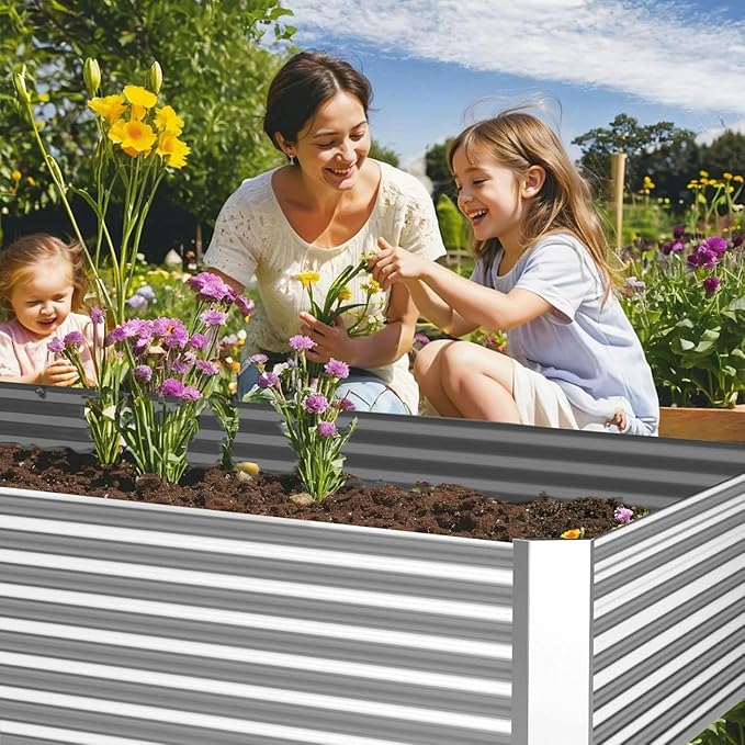 3 Pack Corrugated Galvanized Steel Raised Garden Bed Outdoor, Metal Above Ground Garden Bed for Vegetables and Flowers, Rectangle Raised Beds for Gardening-36x18 inch