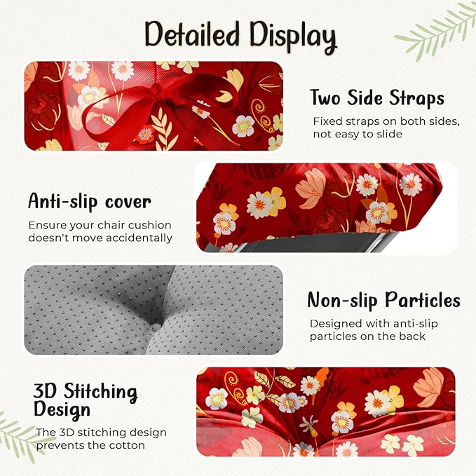 Outdoor Chaise Lounge Chair Cushion 75.1 x 22.8 x 4.7 Inches 100% Waterproof Replacement Cotton Patio Pool Lounge Chair Cushion for Outdoor Furniture with Ties, Red Peony