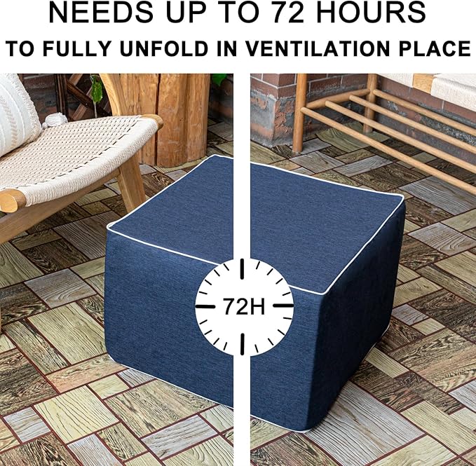Outdoor Ottoman 20x20x14 Inches Outdoor Square Ottomans for Patio Modern Lightweight Foam Stuffed Pouf Outdoor Footstool Footrest (Navy Blue)