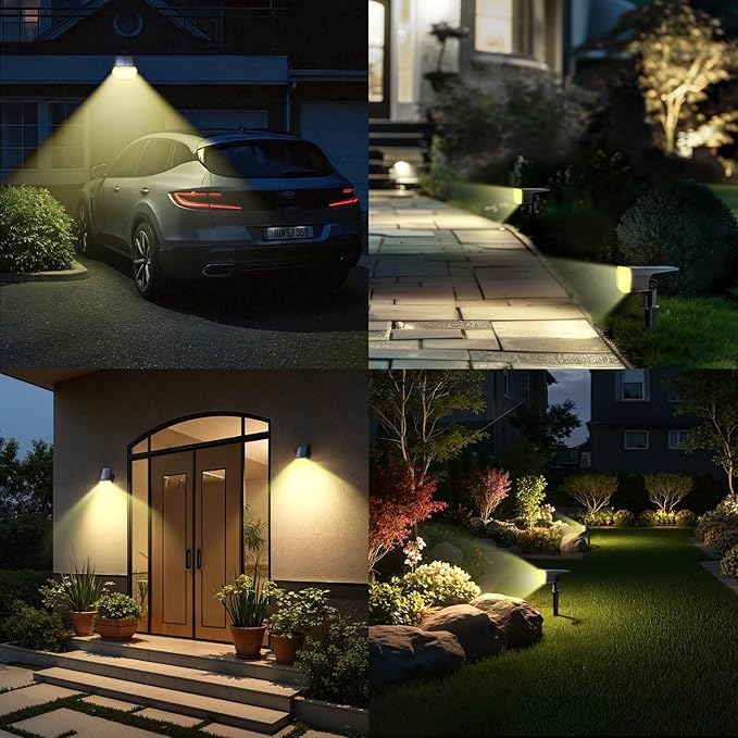 TECKNET Spot Lights Outdoor with 59 LED, 4 Pack Solar Lights Outdoor Waterproof IP65, Auto On/Off Solar Spot Lights, 3 Lighting Modes Solar Powered Garden, 2-in-1 Solars Landscape Light (Warm White)