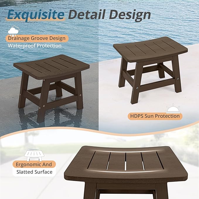 LUE BONA Outdoor Adirondack Ottomans, Footrest Footstool, Outdoor Foot Rest for Patio, HDPS All Weather Waterproof Footrest Footstool for Adirondack Chair, Dark Brown