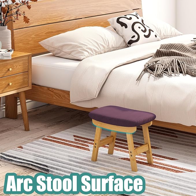 Pruple Foot Stools Ottoman, Purple Small Soft Footrest Ottoman with Wood Legs, Sofa Footrest Extra Seating for Living Room Entryway Office